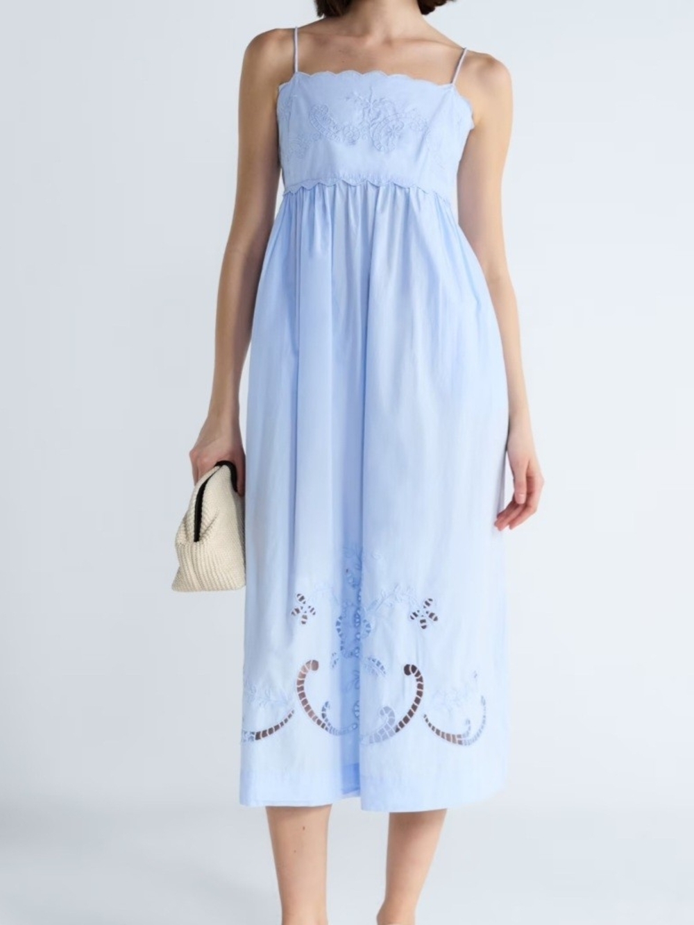 Sky Blue Embroidered Spaghetti-Strap Maxi Dress